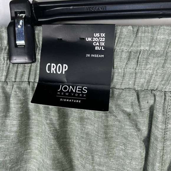 Jones New York Women 1X Crop Ankle Pants Linen Blend green White Cuffed elastic - Picture 8 of 9
